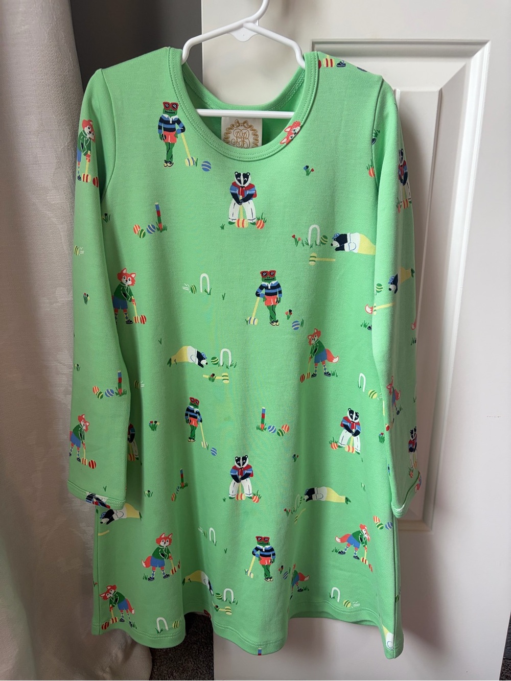The Beaufort Bonnet Company Girls' Green Fox & Badger Print Casual Dress